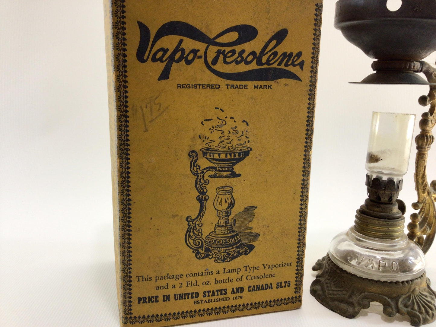 Vapo Cresolene Antique Vaporizer Stand and Box Victorian Medicinal Home Remedies Decor