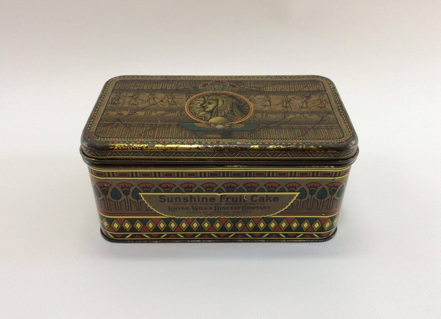 Sunshine Fruit Cake Tin Vintage 1920s Egyptian Motif Ephemera Loose Wiles Biscuit Company