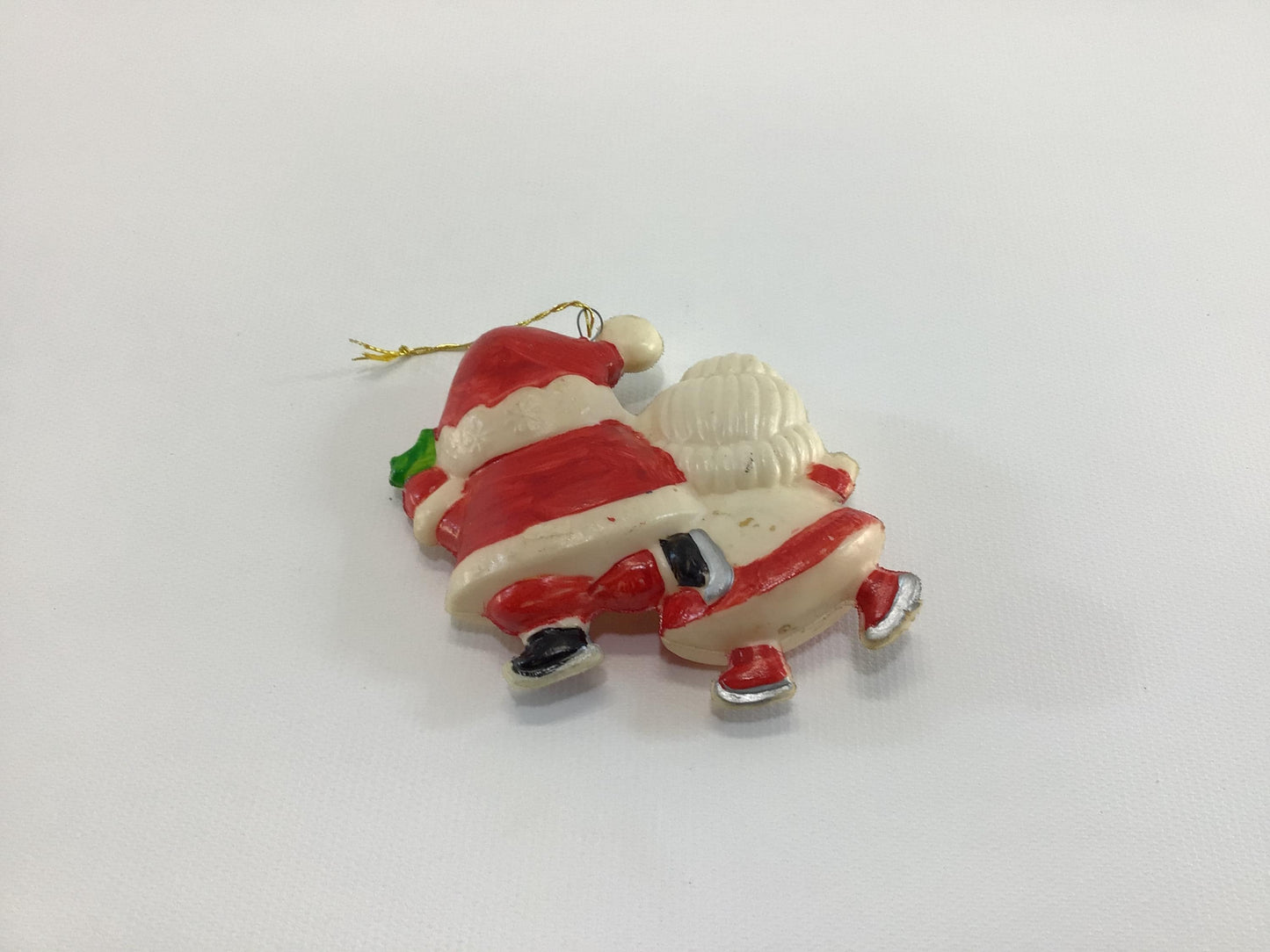 Blow Mold Santa and Mrs Claus Ice Skating Vintage Christmas Tree Ornament