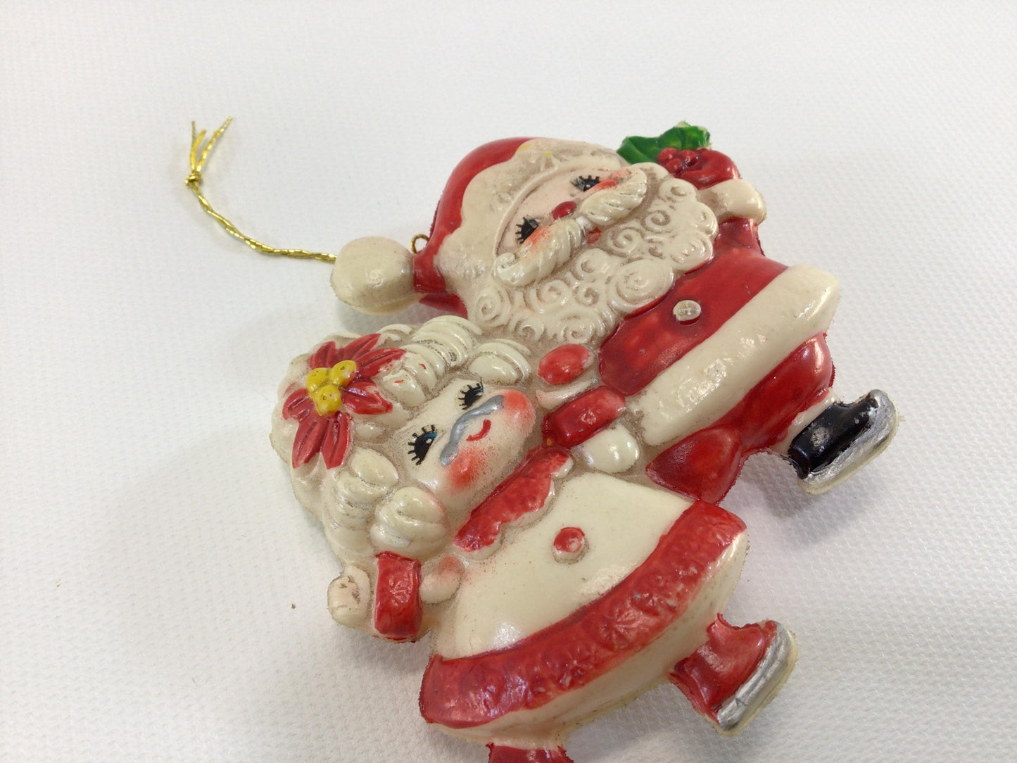 Blow Mold Santa and Mrs Claus Ice Skating Vintage Christmas Tree Ornament