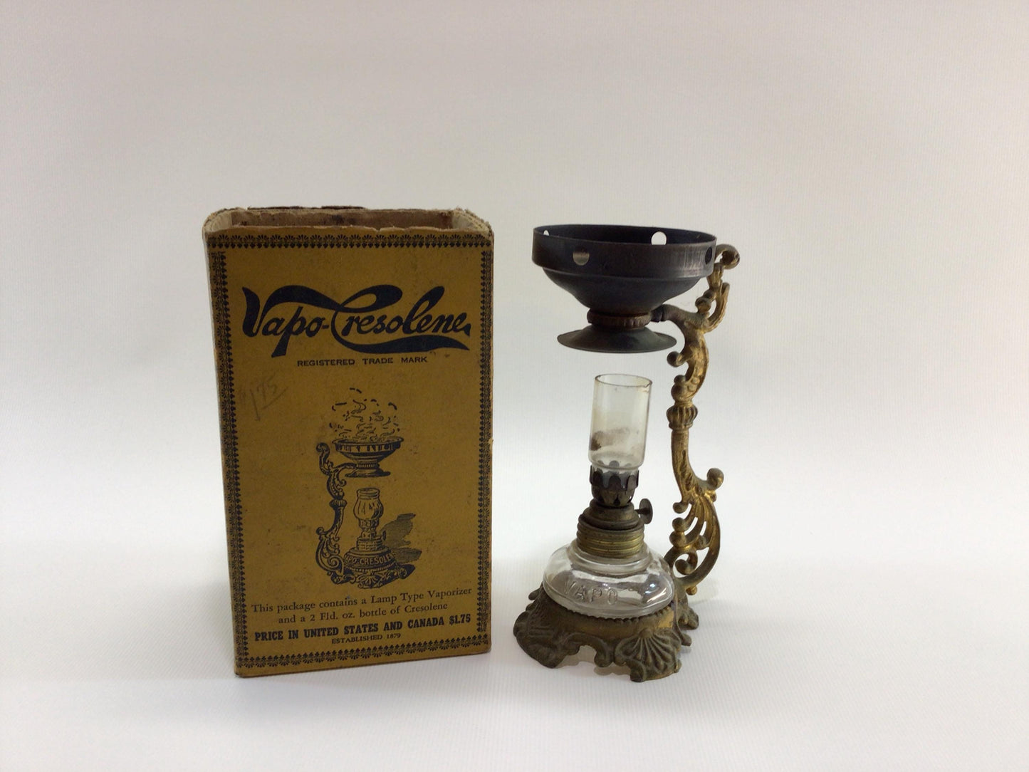 Vapo Cresolene Antique Vaporizer Stand and Box Victorian Medicinal Home Remedies Decor