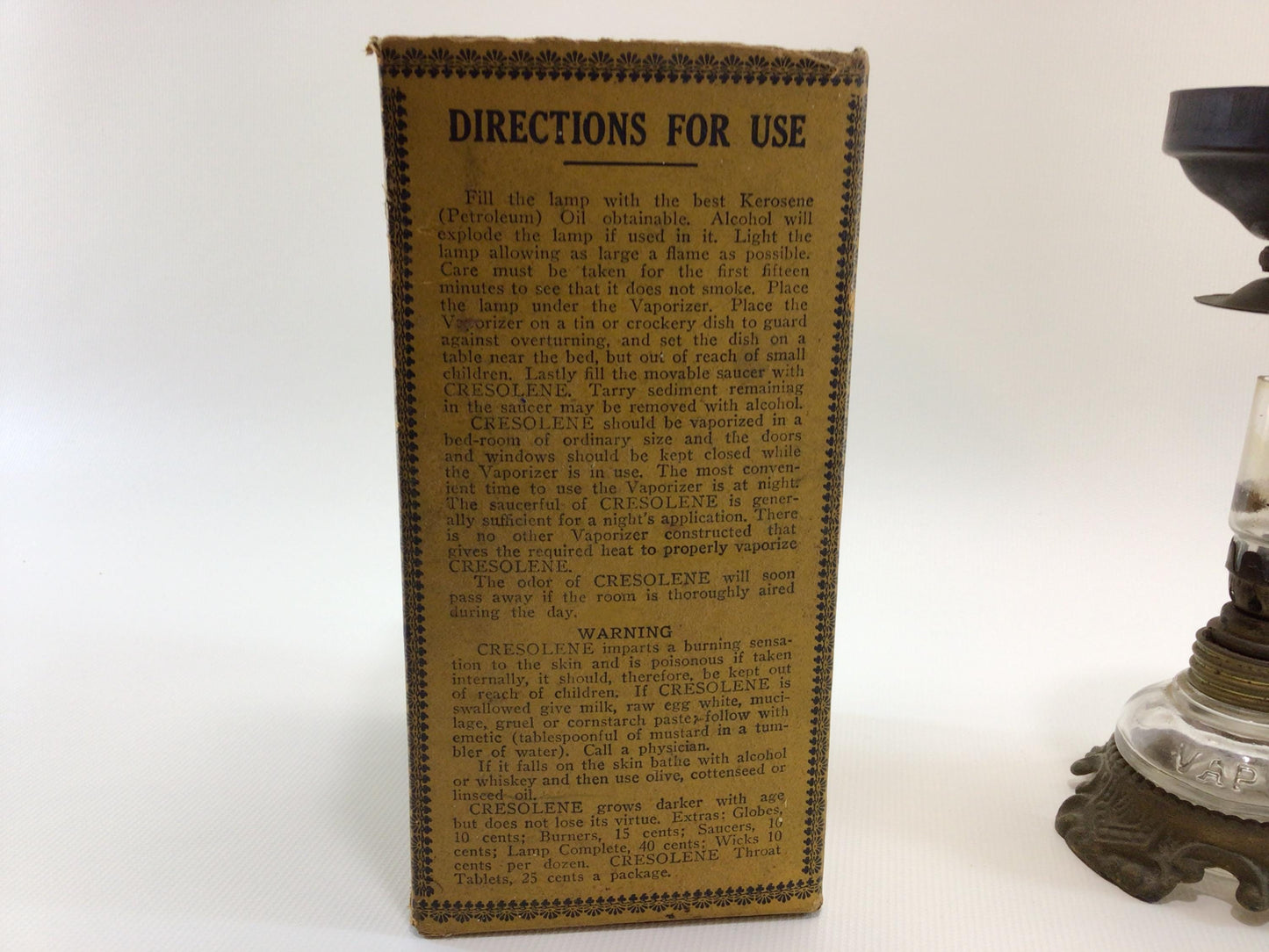 Vapo Cresolene Antique Vaporizer Stand and Box Victorian Medicinal Home Remedies Decor