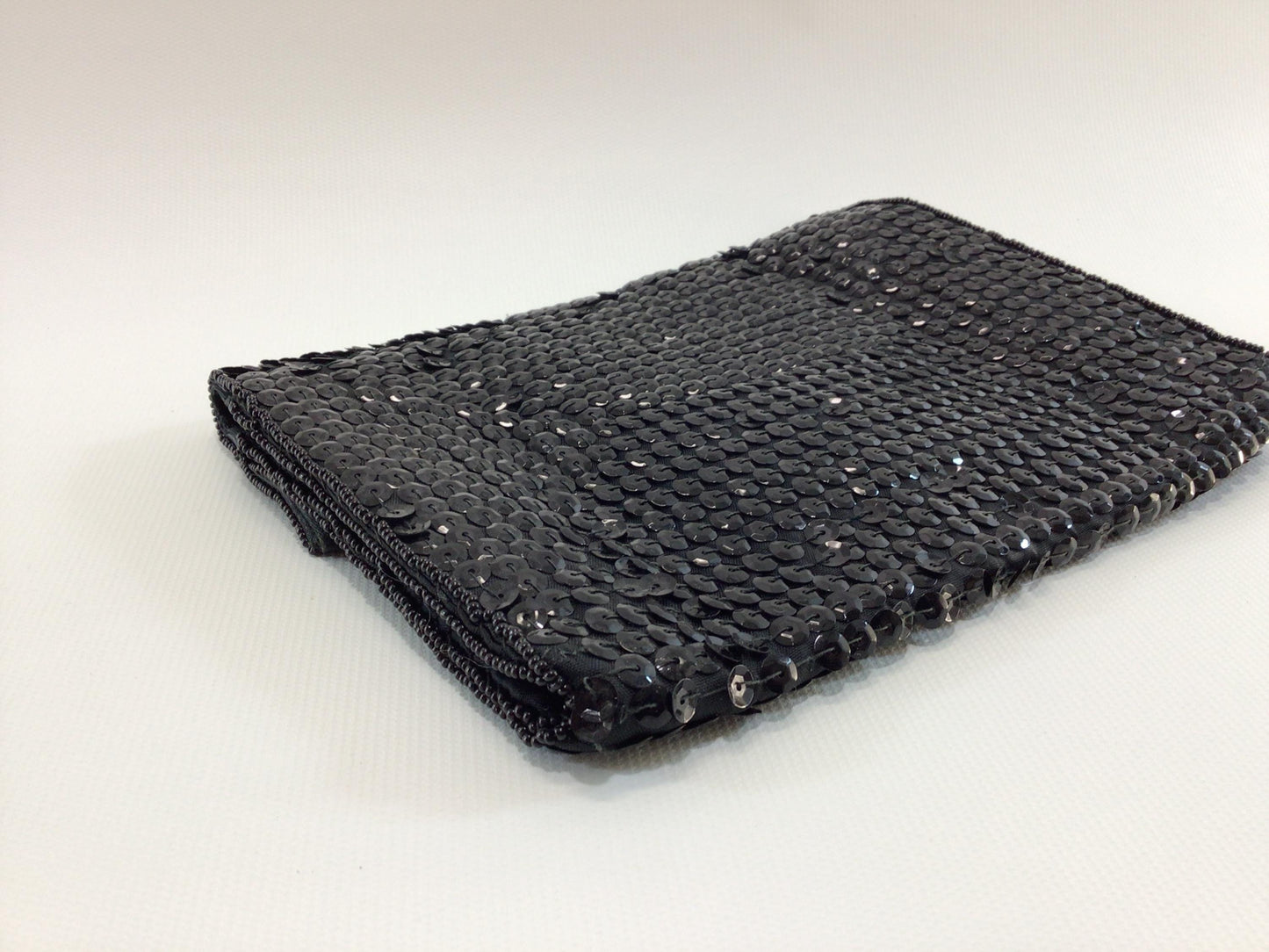 Black Sequin Handbag Clutch Purse Made in Japan Vintage Evening Fashion Accessory