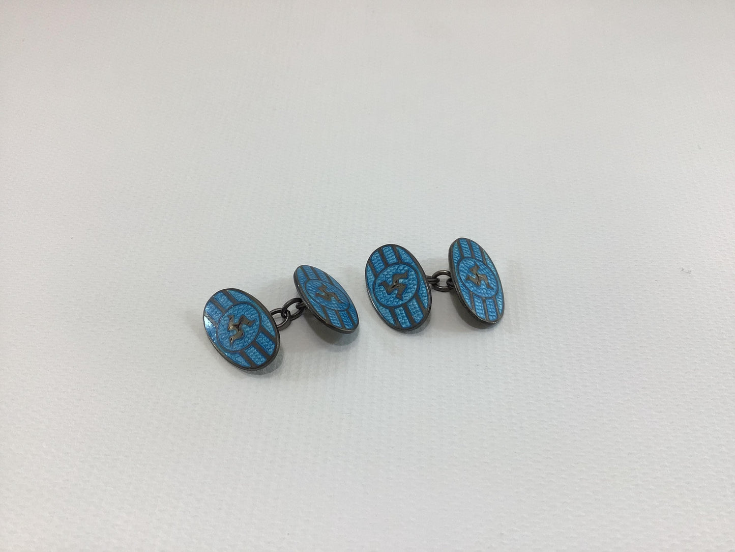 Blue Enamel Sterling Silver Chain Link Cufflinks Antique AJC Alfred Cheshire Birmingham Fashion Jewelry