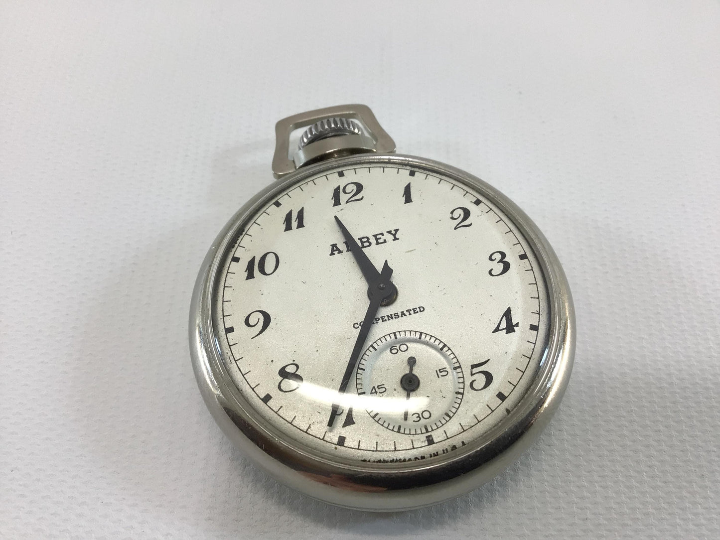 Abbey Compensated Pocket Watch with Second Hand Vintage Mechanical Wind Dime Store Dollar Watch - Working Condition