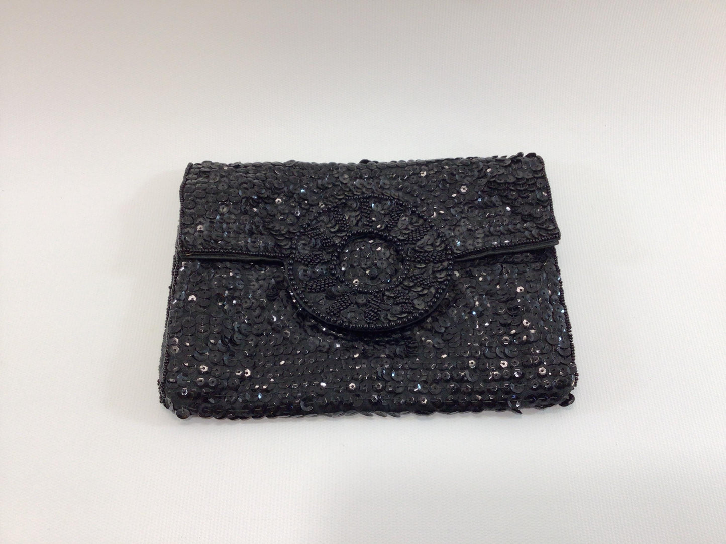 Black Sequin Handbag Clutch Purse Made in Japan Vintage Evening Fashion Accessory