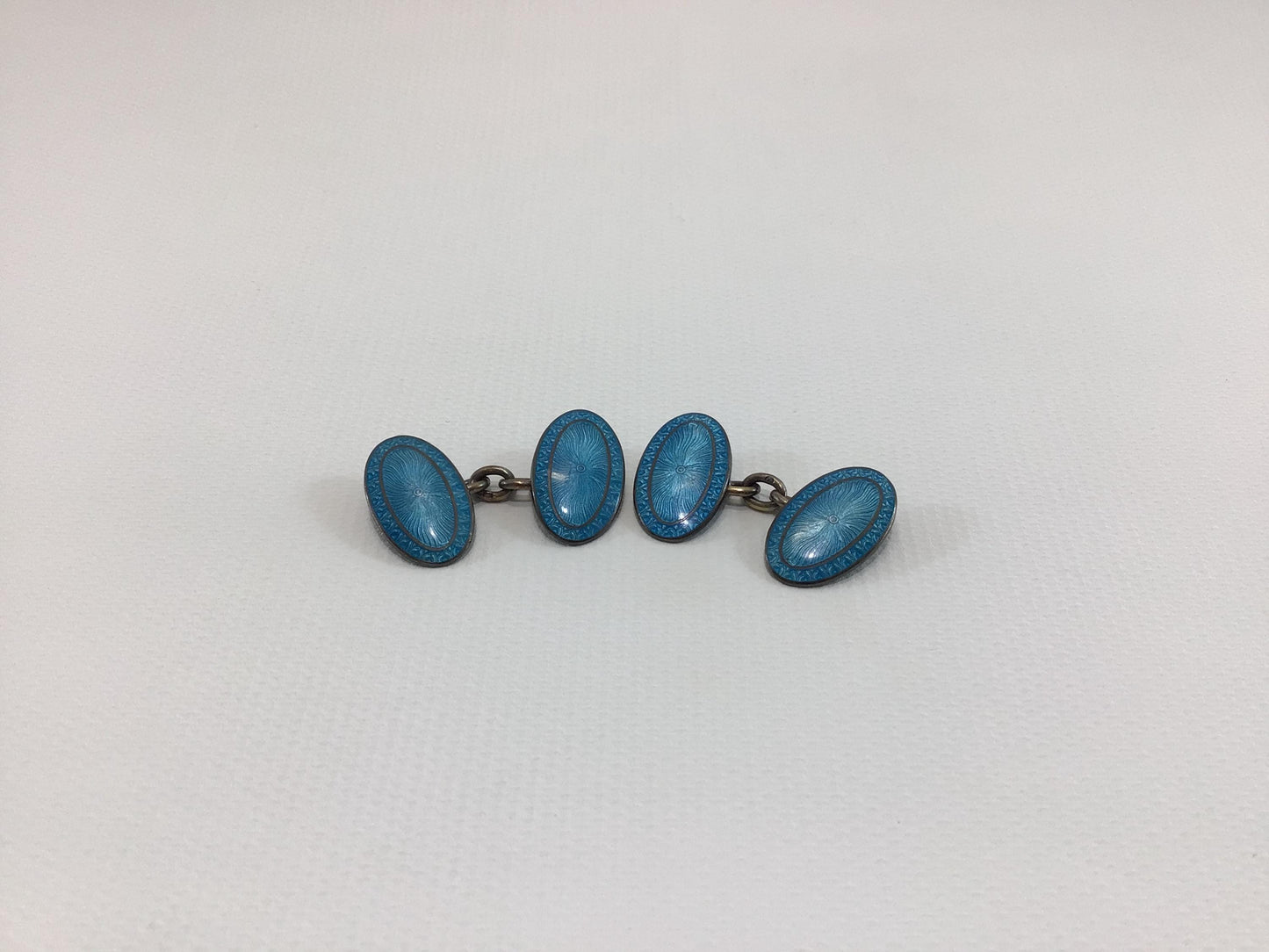 Blue Enamel Sterling Silver Chain Link Cufflinks Antique J Atkin & Son Birmingham Fashion Jewelry