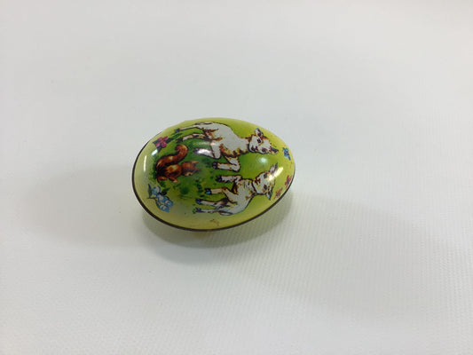 Little Lambs Tin Lithograph Easter Egg Murray Allen Candy Container Vintage Holiday Home Decor