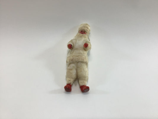 Spun Cotton Christmas Tree Ornament Antique German Folk Art Holiday Collectible White Parka Red Boots and Gloves