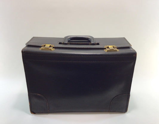 Black Attache Briefcase Document Laptop Bag Vintage Wear Best Quality Leather 3 Large Compartments