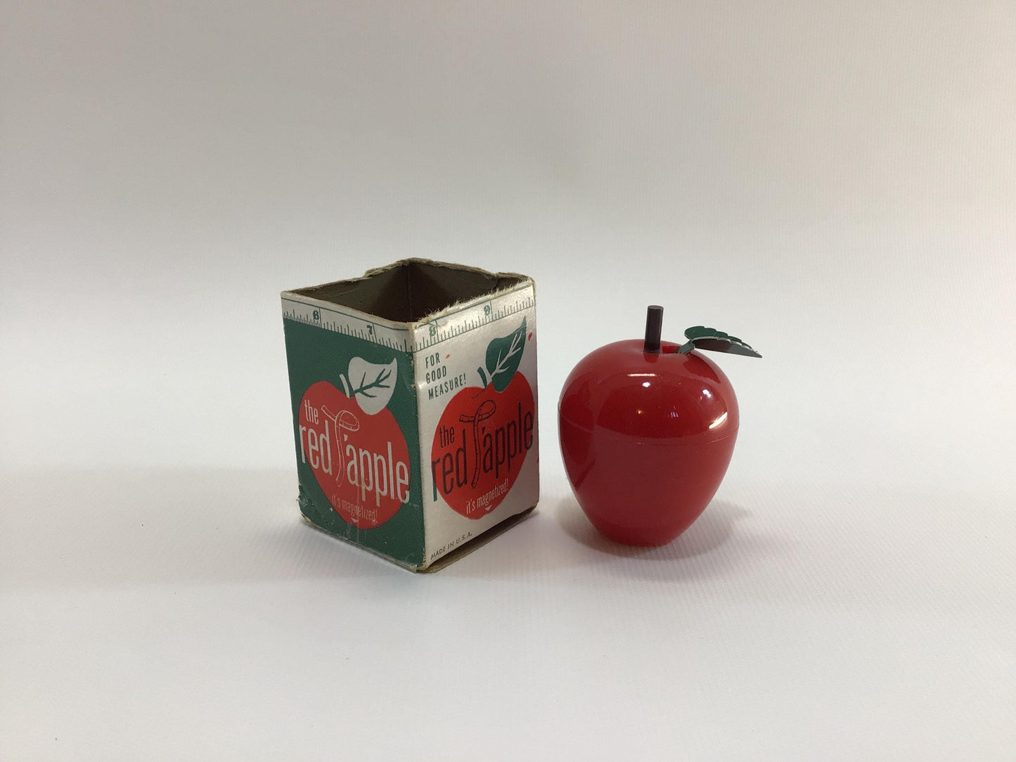 Hard Plastic Red Apple Tape Measure Vintage Kitschy Sewing Notion Accessory