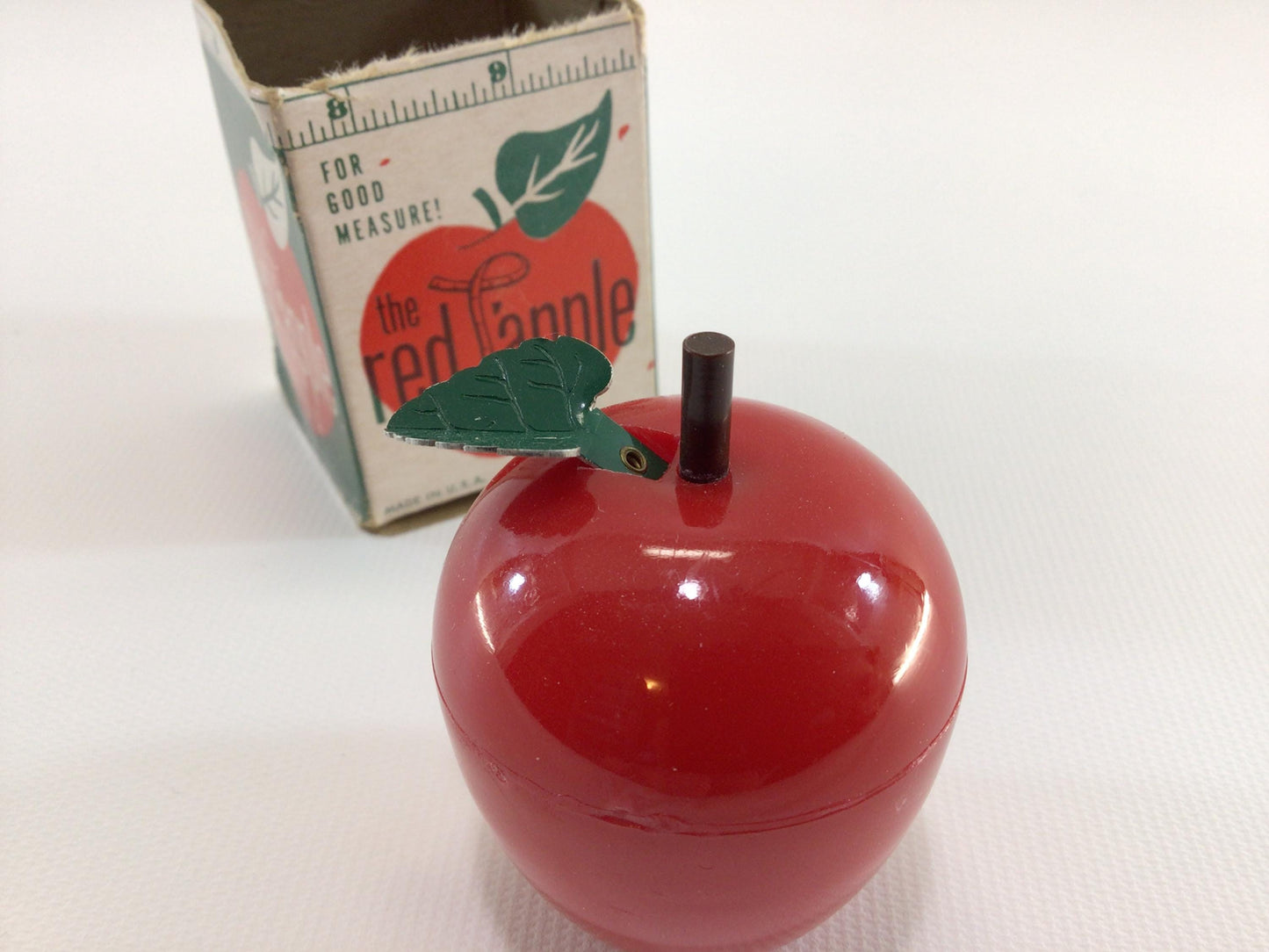 Hard Plastic Red Apple Tape Measure Vintage Kitschy Sewing Notion Accessory