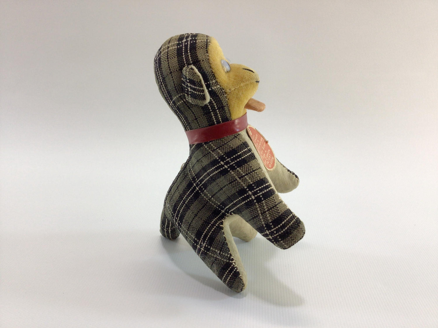 Plaid Monkey Pincushion Tape Measure Kitschy Made in Japan Vintage Sewing Notion Accessory