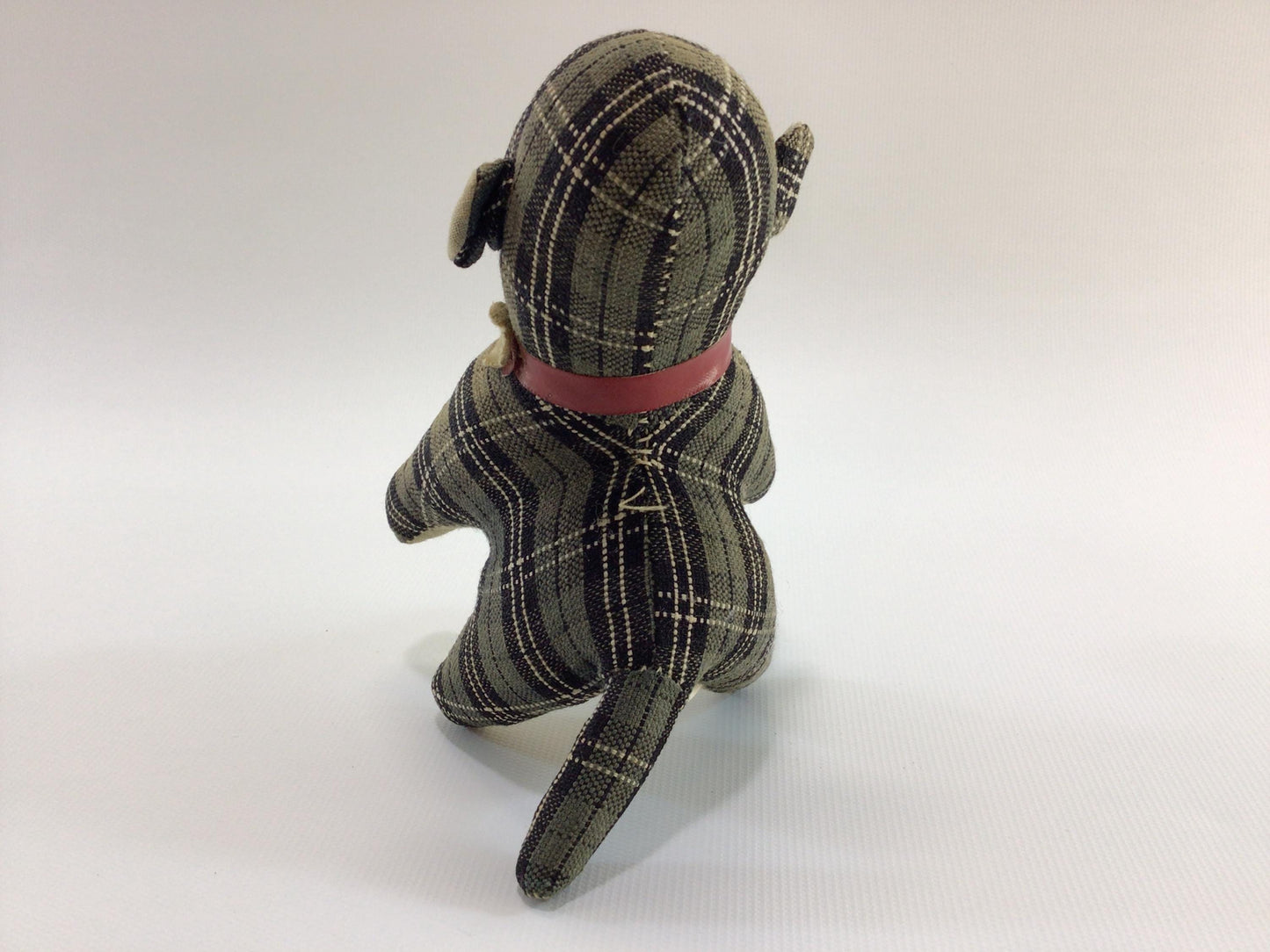 Plaid Monkey Pincushion Tape Measure Kitschy Made in Japan Vintage Sewing Notion Accessory