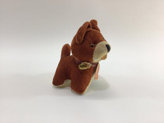 Brown Corduroy Puppy Dog Pincushion Tape Measure Kitschy Made in Japan Vintage Sewing Notion Accessory