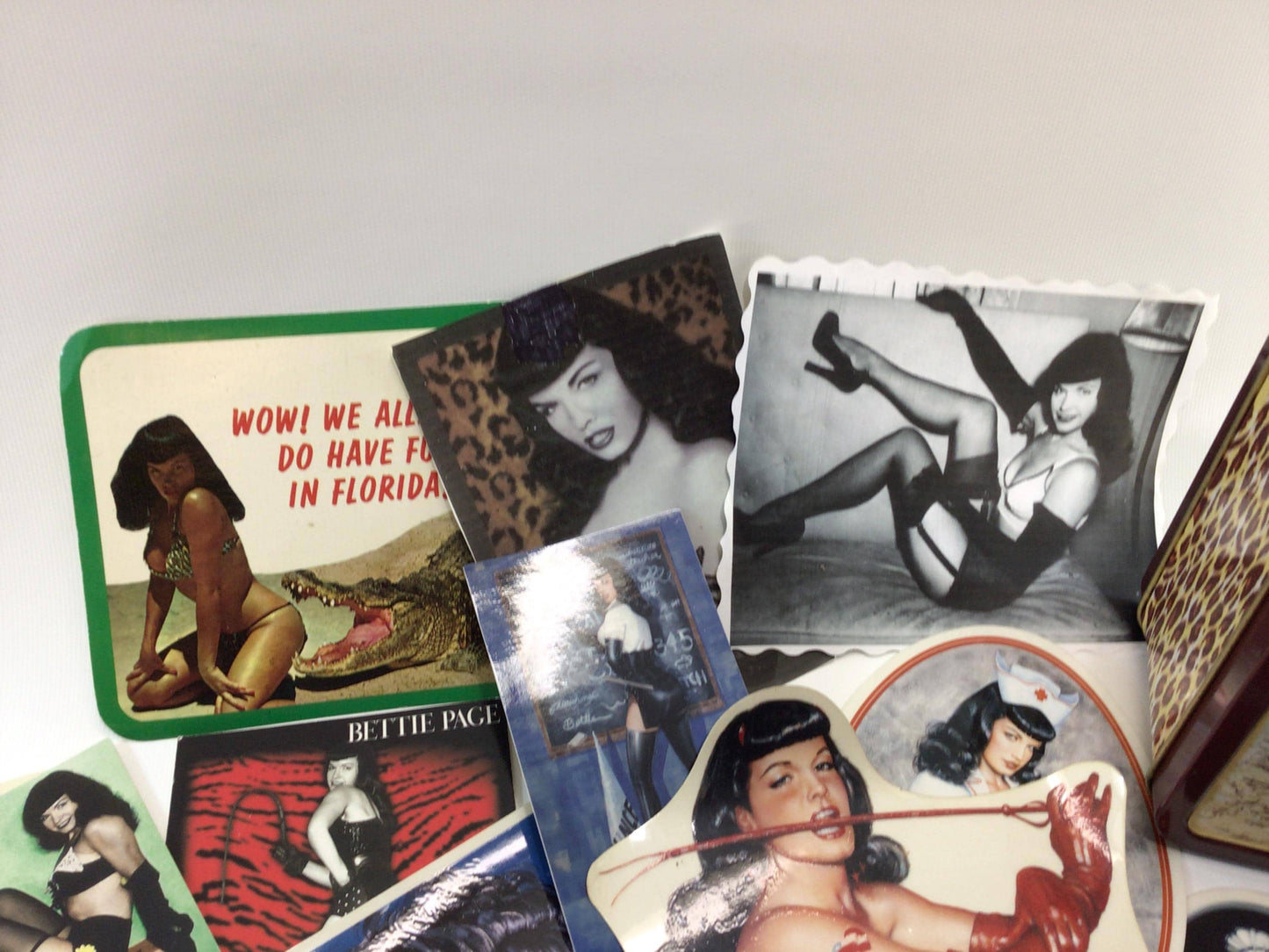 Betty Page Pin Up Girl Novelty Tin Lunchbox with Bunny Yeager Art Ephemera Pins Postcards Stickers