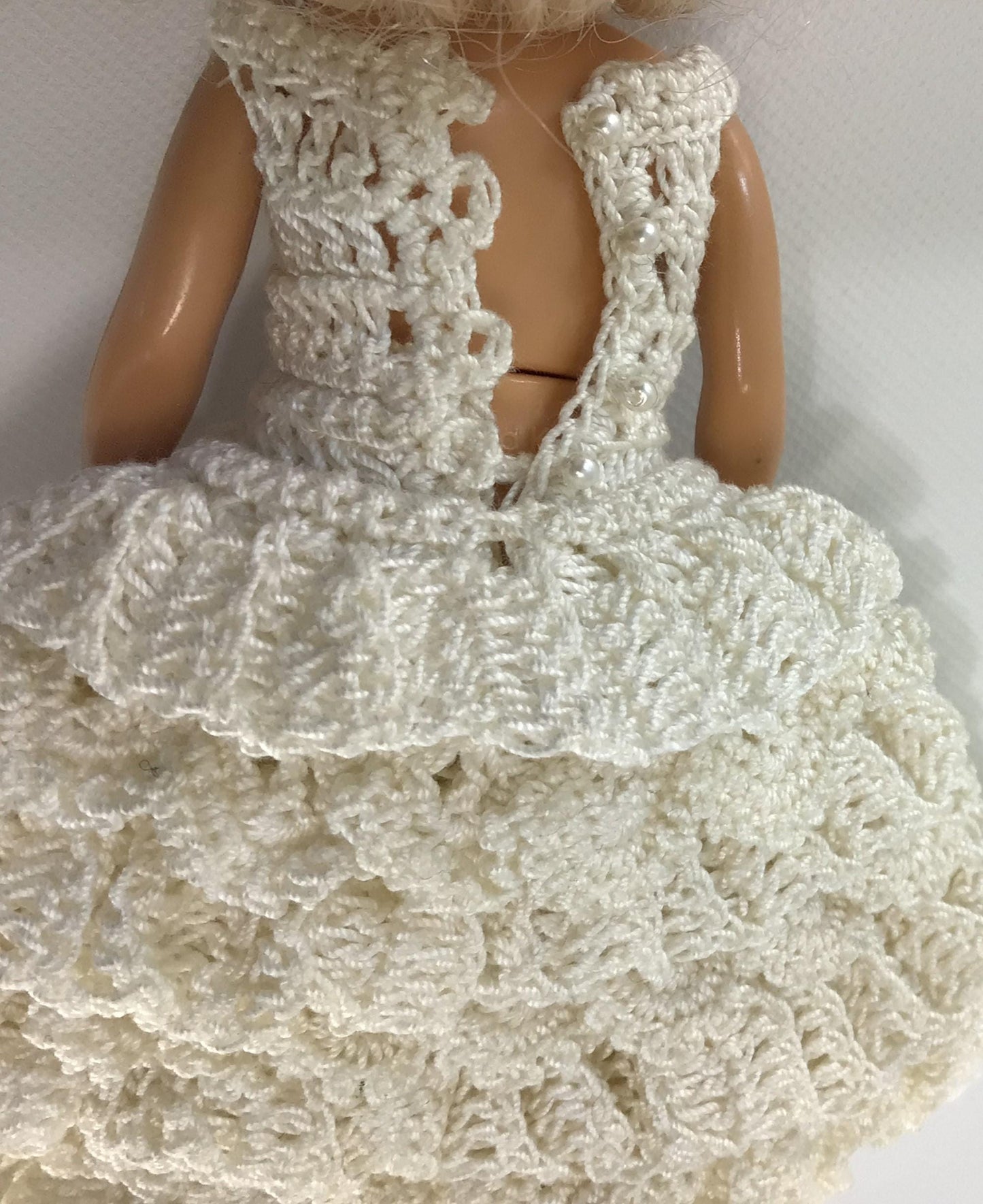 Blonde 7" Doll in Hand Crocheted Dress and Pantaloons Vintage 1990s Kid Kore