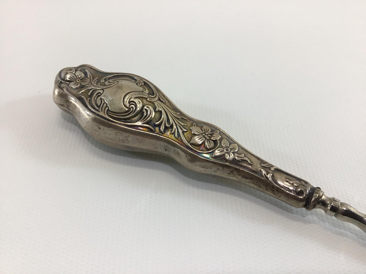 Antique 7" Button Hook Sterling Floral Motif Handle Collectible Victorian Hand Tool for Shoes Gloves Corsets