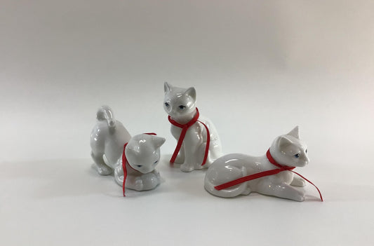 Bone China Kittens Figurines Set of 3 Vintage White Cats Kitschy Cute Home Decor