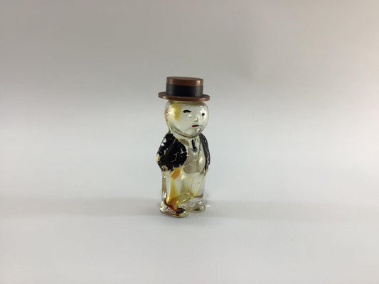 Figural Cologne Perfume Bottle Gentleman in Suit and Brown Straw Hat Vintage Made in USA Dresser Vanity Decor