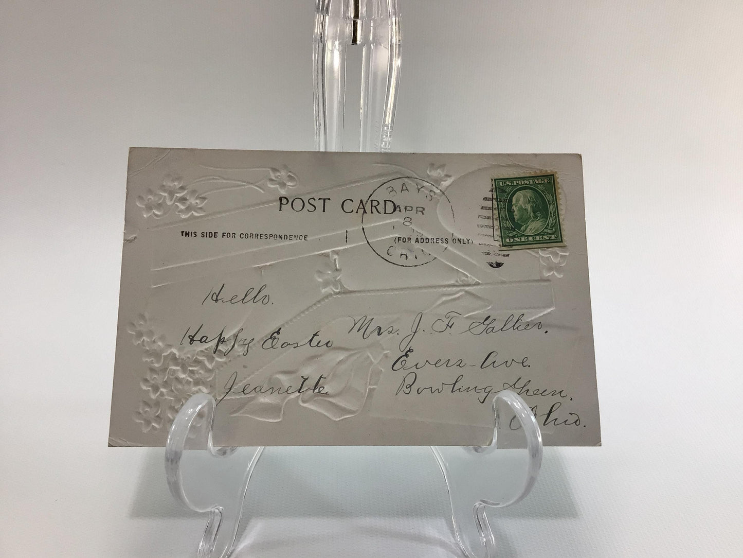 Antique Easter Greetings Novelty Postcard Blue Gift Box of Eggs Airbrush Embossed