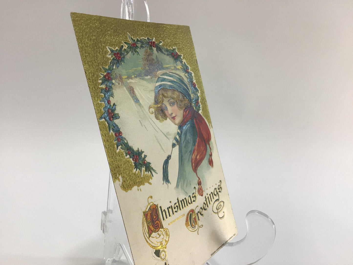 Novelty Christmas Postcard Antique Ephemera Embossed John Winsch Design