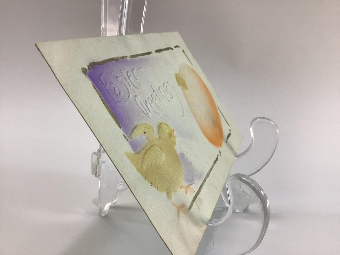 Antique Easter Greetings Novelty Postcard Airbrush Embossed Chick Hatching from Egg