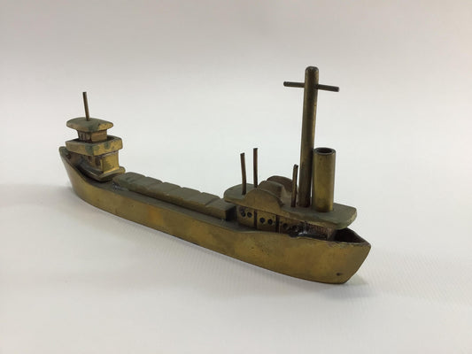 Brass Desk Paperweight Abstract Nautical Great Lakes Freighter Vintage Home Decor