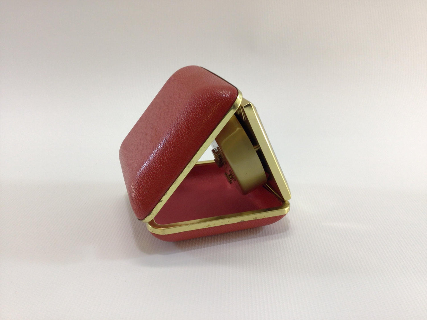 Westclox Travel Alarm Clock Japan Movement in Red Faux Leather Case Vintage Mechanical Wind