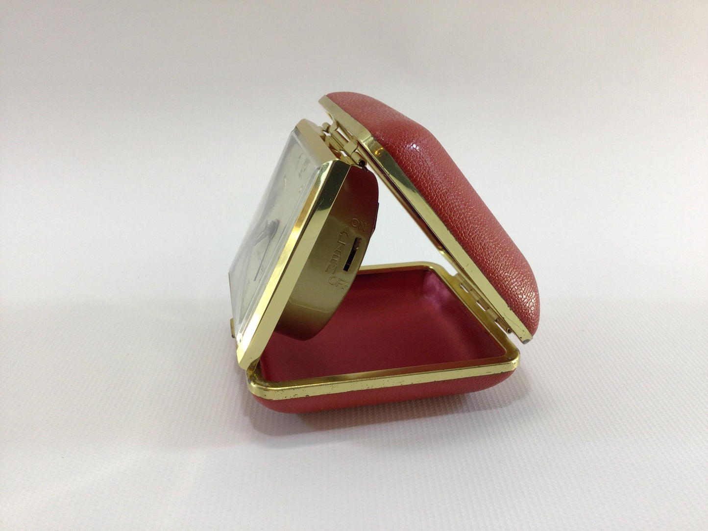 Westclox Travel Alarm Clock Japan Movement in Red Faux Leather Case Vintage Mechanical Wind