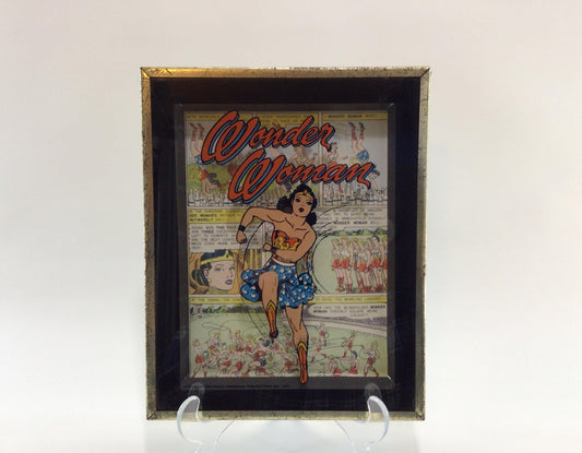 Wonder Woman Reverse Painted Framed Shadow Box Vintage Silver Age Comic Wall Decor