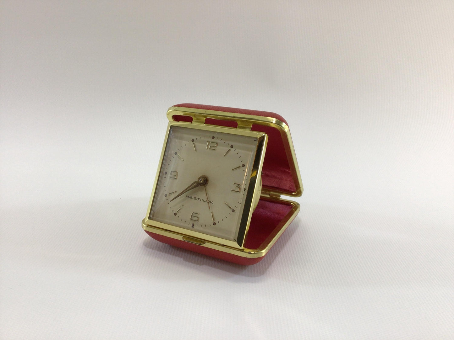 Westclox Travel Alarm Clock Japan Movement in Red Faux Leather Case Vintage Mechanical Wind