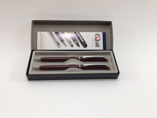 Quill Ballpoint Pen and Mechanical Pencil Set Dark Red Maroon with Advertising Logo