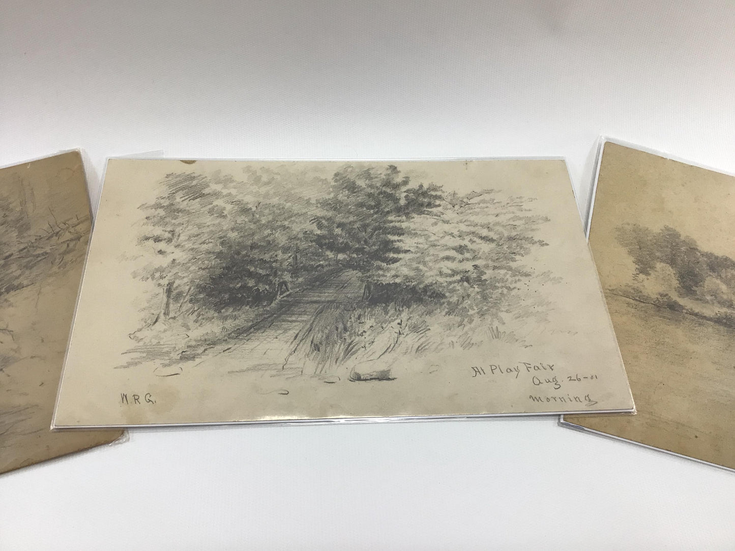 Hand Drawn Waterscape Sketches 3 Antique Wall Decor 7 x 11 Artworks Grafton Vermont