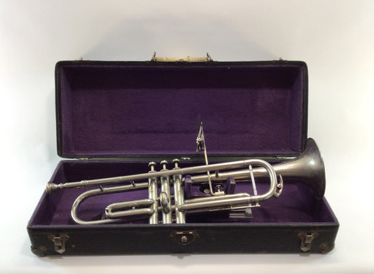 Sterling Plated Collegiate Model Trumpet and Case Vintage Tonk Chicago Brass Horn Instrument