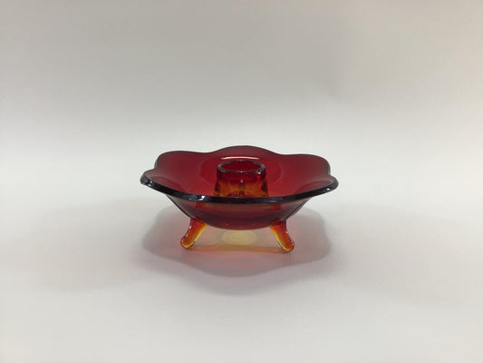 Footed Amberina Glass Candle Holder Vintage Home Decor Accent Lighting