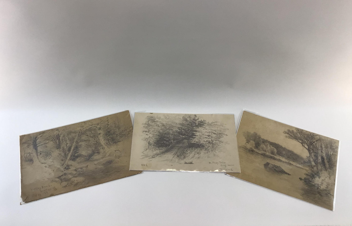 Hand Drawn Waterscape Sketches 3 Antique Wall Decor 7 x 11 Artworks Grafton Vermont