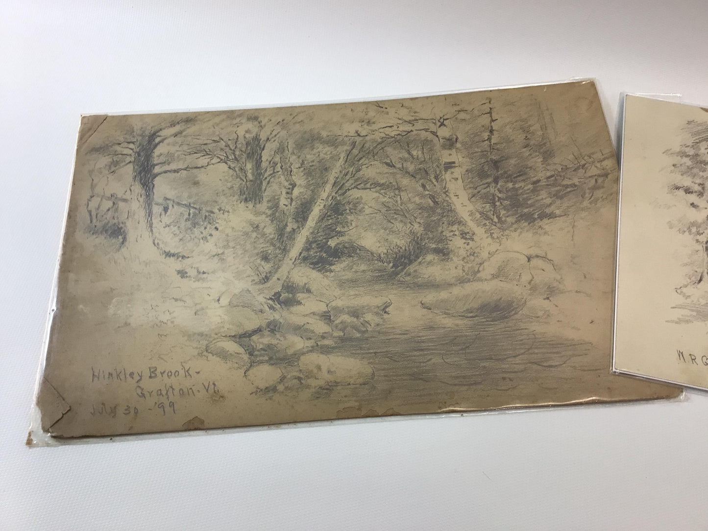 Hand Drawn Waterscape Sketches 3 Antique Wall Decor 7 x 11 Artworks Grafton Vermont