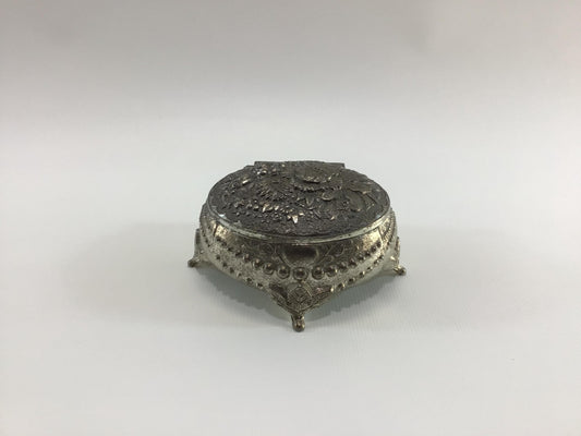 Trinket Box Jewelry Casket Vintage 1970s Vanity Decor Silver Tone Filigree Garden Flowers with Roses Motif