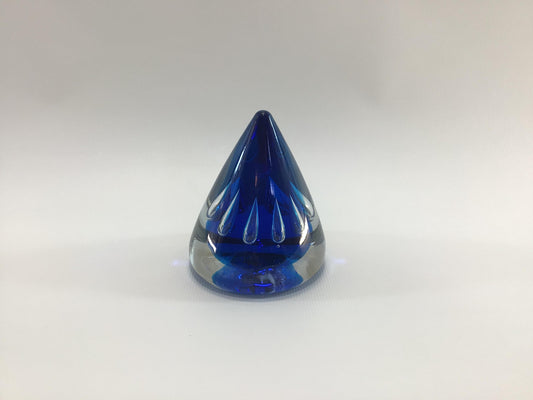 Blue Conical Controlled Bubble Paperweight Vintage Art Glass Desk Decor