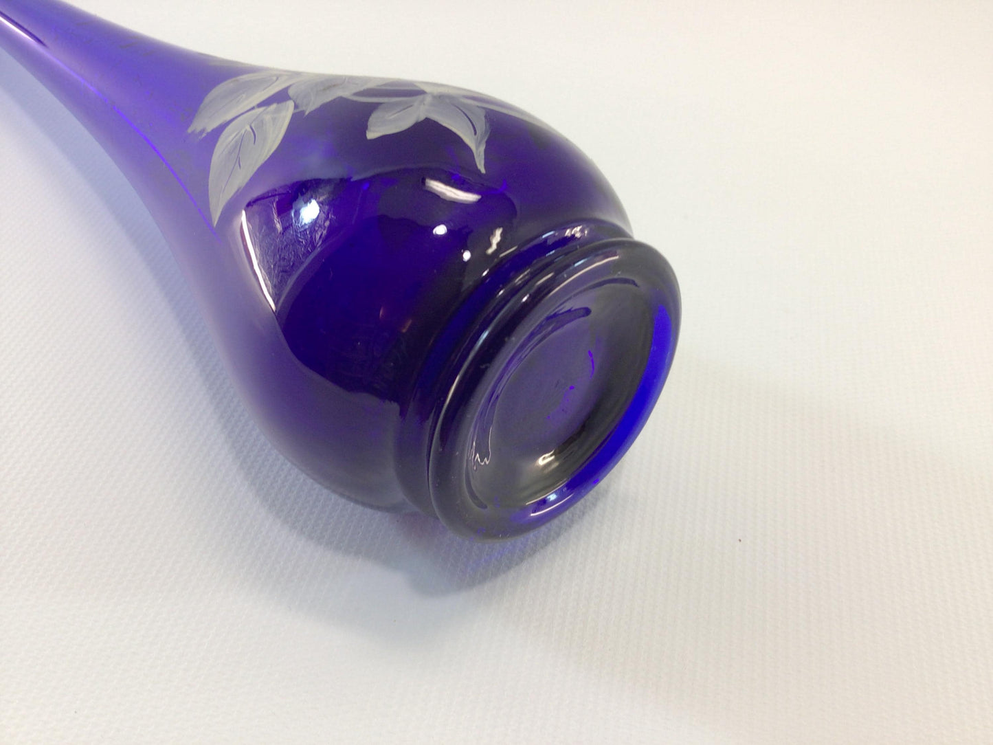 Cobalt Blue Swung Art Glass11" Hand Painted Bud Vase Vintage Home Decor