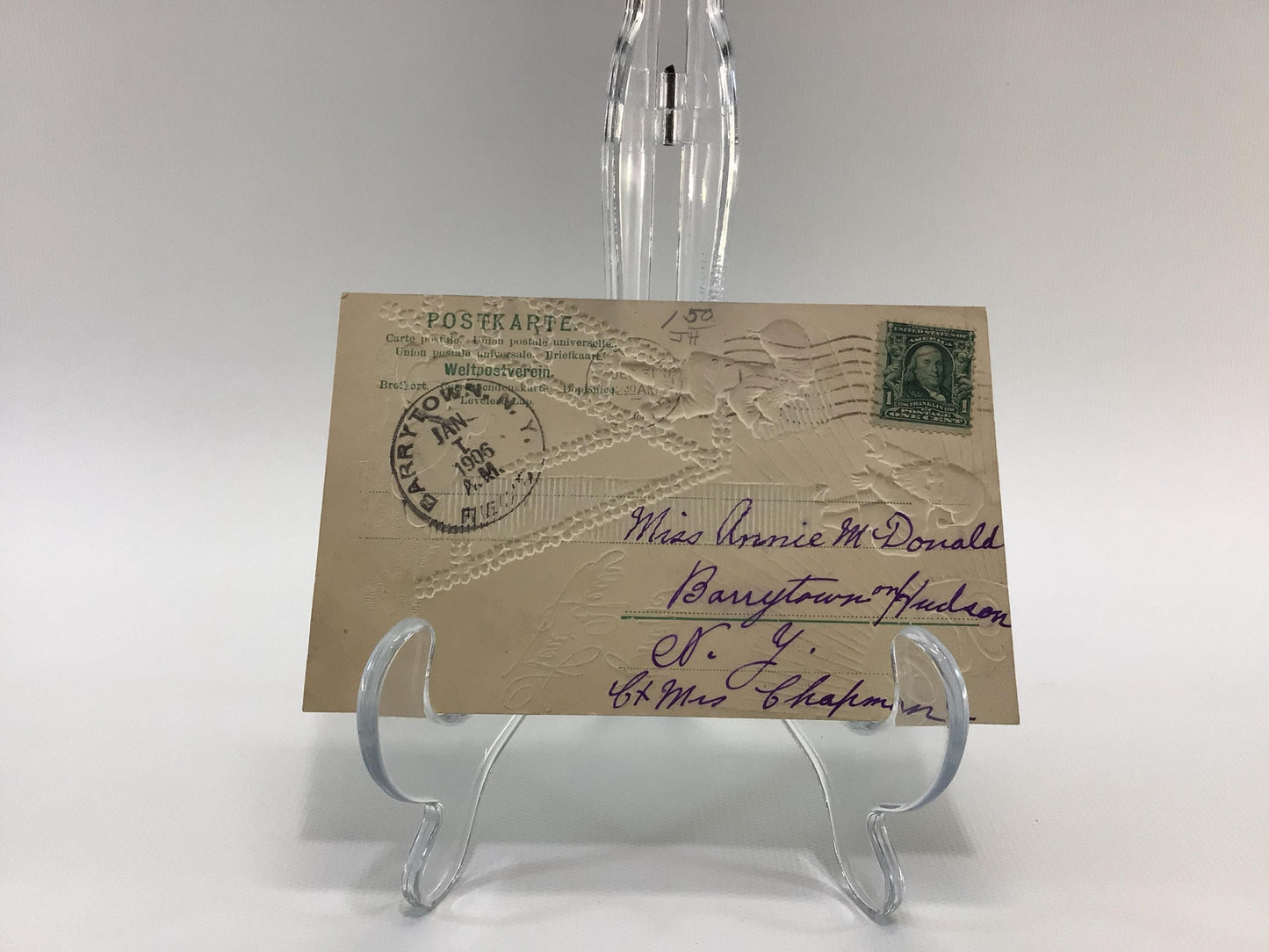 Novelty 1906 New Year Postcard Antique Ephemera Airbrush Embossed Leprechauns Stacking Gold