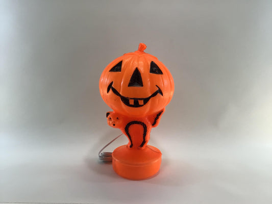 Bayshore Blow Mold 13" Cat Pumpkin Lamp Mid Century Illuminated Jack O Lantern Halloween Table Accent Light Holiday Decor