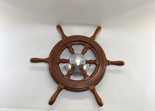 Mid Century 20" Ships Wheel Chrome Center Cap and Cast Aluminum Flange Vintage Replacement Boat Part / Wall Decor