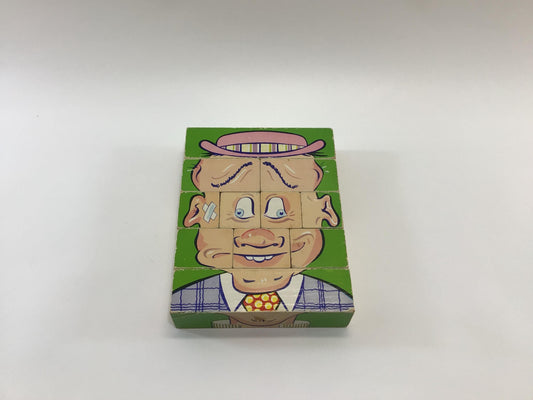 Wood Block 11 Piece Puzzle Set Vintage Changeable Charlie Comical Character Toy