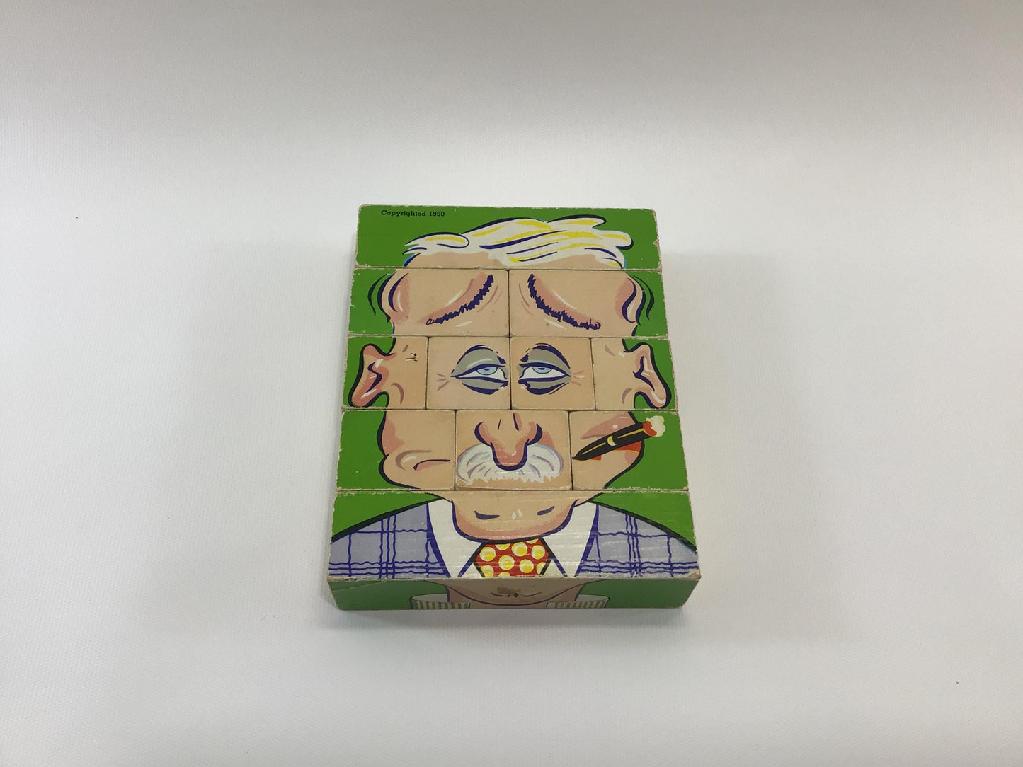 Wood Block 11 Piece Puzzle Set Vintage Changeable Charlie Comical Character Toy