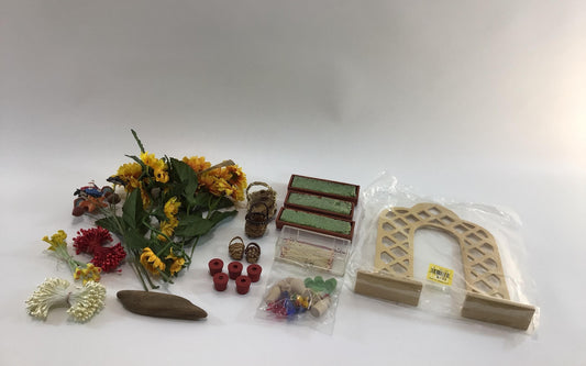 Fairy Garden Miniature Dollhouse Greenhouse Patio Lot Vintage Art Project Diorama Parts Pieces Window Boxes Flowers Pots Baskets Arbor
