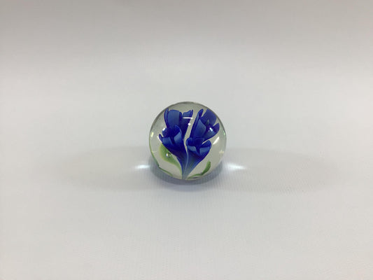 Art Glass Blue Floral Mini Paperweight Cobalt Blue Flowers Vintage Desk Accessory