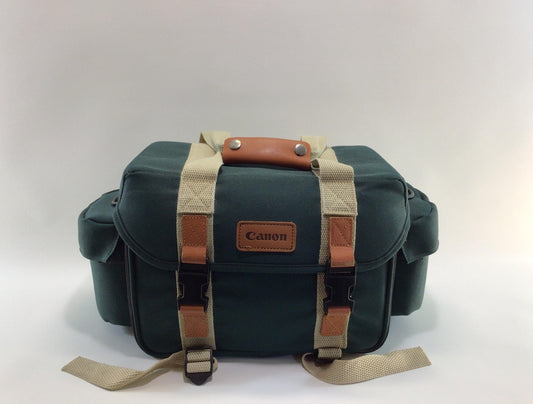 Vintage Canon Green Canvas Carry Case Camera Bag Quality Made Versatile Changeable Pockets