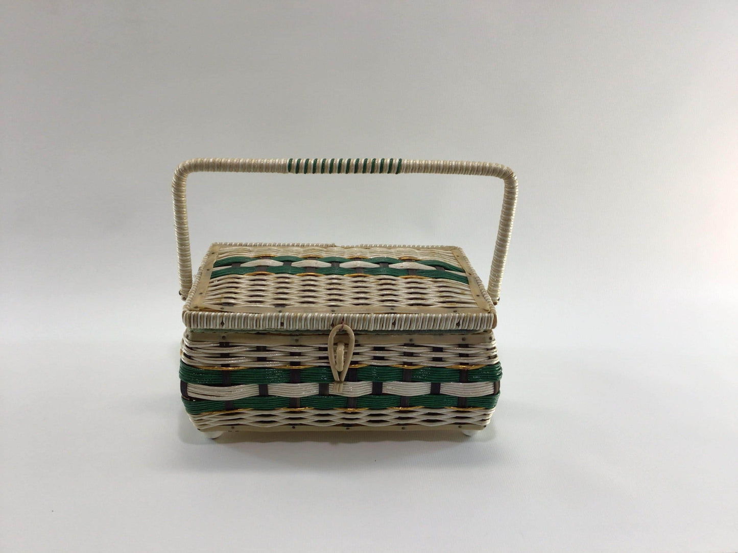 Sewing Basket with Notions and Celluloid Doll Project Supplies Vintage Made in Japan Storage Container